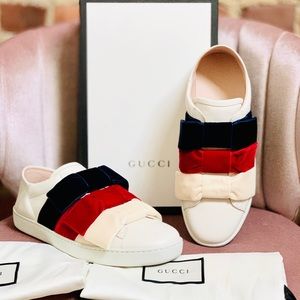 Gucci Ace Sylvie Velvet Bow Sneakers Sz EU 39